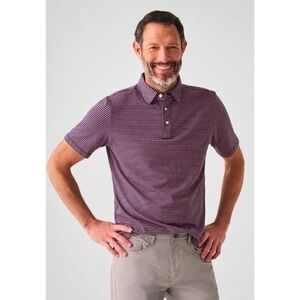 FAHERTY Movement Short Sleeve Performance Polo Stripe Pink Blue Size L